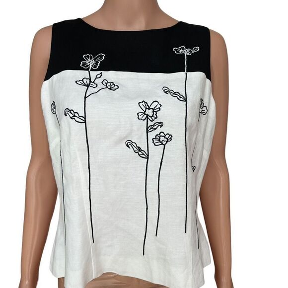 Positive Attitude linen blend black and white embroidered beaded blouse size 10 - Picture 1 of 7